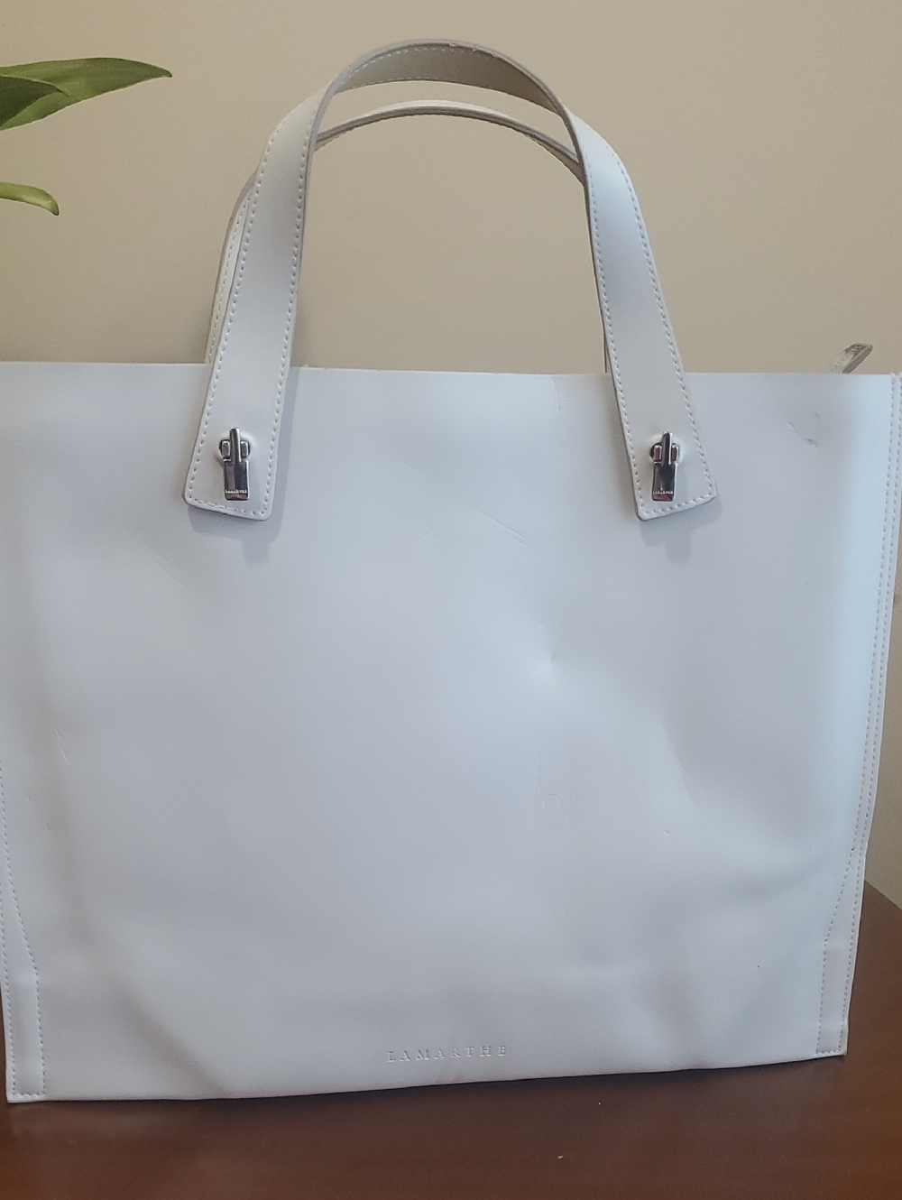 Lamarque White Leather Top-Handle Tote